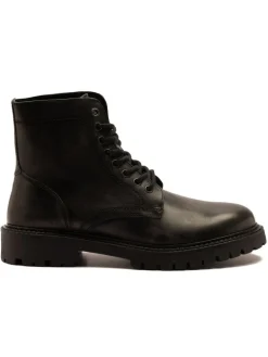 Discount Off The Hook Grey Donnie Leather Lace-Up Combat Ankle Boots