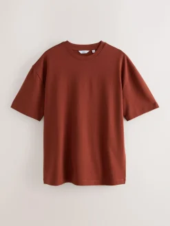 Next Olive Green /Ice Grey/Orange Rust Relaxed Fit Heavyweight T-Shirts 3 Pack^ Tops & T-Shirts