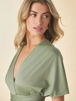 Sale Next Jersey Multiway Wedding Guest Bridesmaid Maxi Dress Olive Green