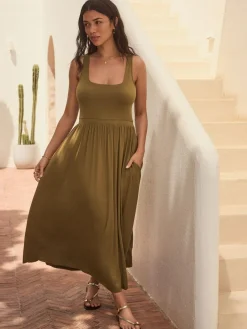 Sale Next Jersey Waisted Summer Dress Olive Green
