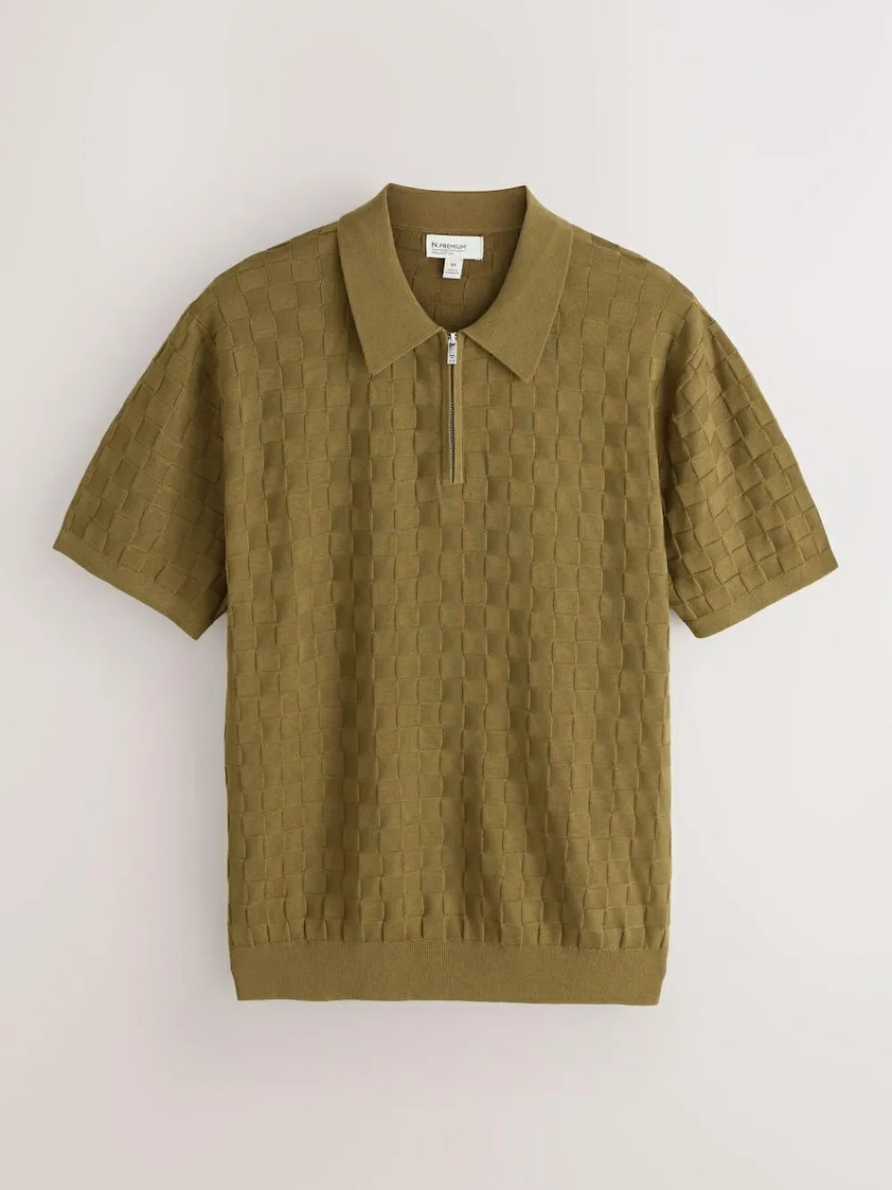 Next N.Premium Regular Fit Checkerboard Knitted Short Sleeve Zip Neck Polo Shirt^ Knitwear|Knitwear