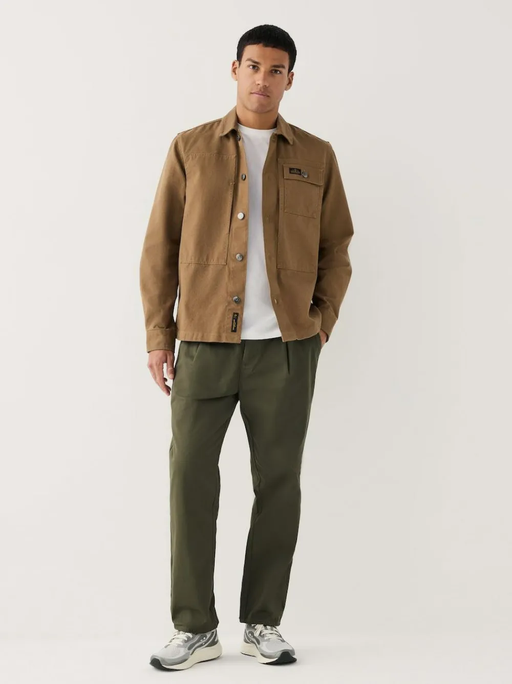 New Next Regular Tapered Fit Single Pleated Stretch Chinos Trousers Olive Green