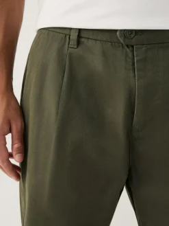 New Next Regular Tapered Fit Single Pleated Stretch Chinos Trousers Olive Green