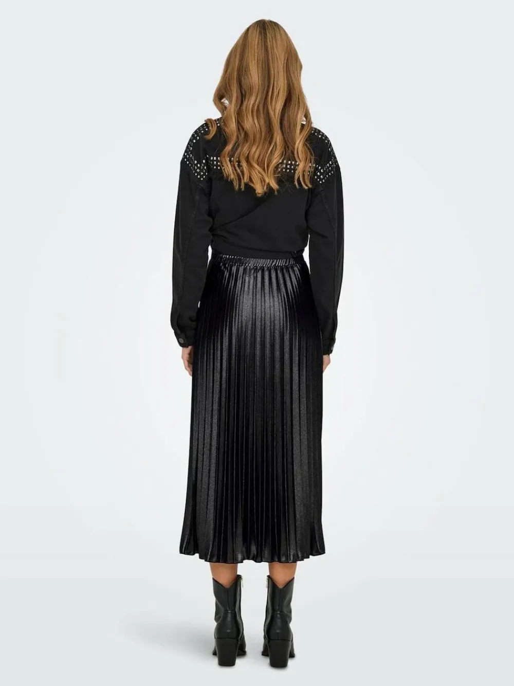 ONLY Black Metallic Pleated Midi Skirt^Women Skirts