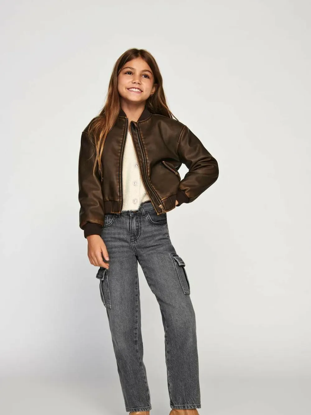 Clearance ONLY KIDS Grey Wide Leg Cargo Jeans with Adjustable Waist