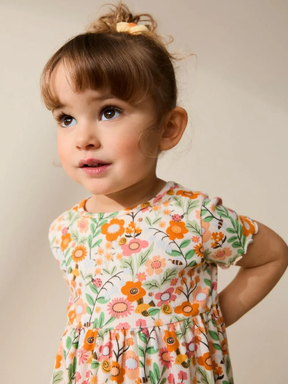 Discount Next Short Sleeve Ribbed Dress (3mths-7yrs) Orange Floral