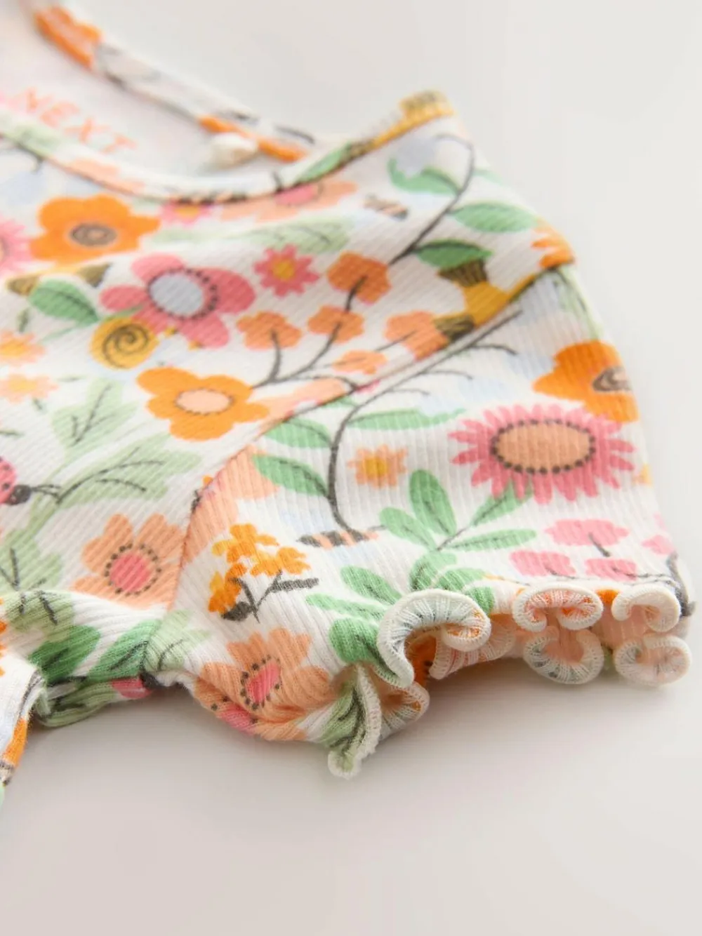 Discount Next Short Sleeve Ribbed Dress (3mths-7yrs) Orange Floral
