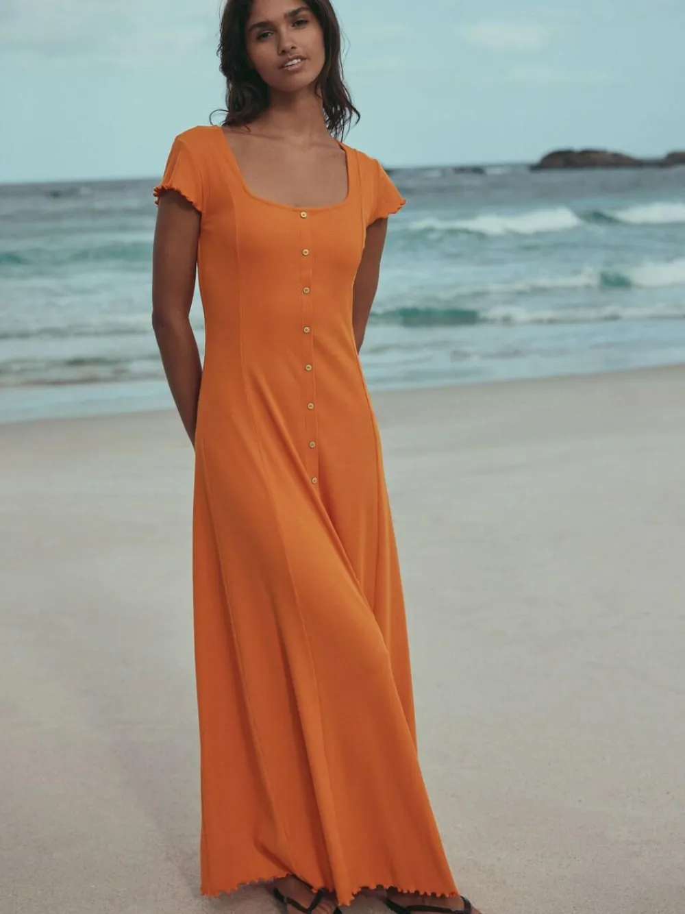 Next Short Sleeve Jersey Button Through Maxi Dress^Women Maxi Dresses