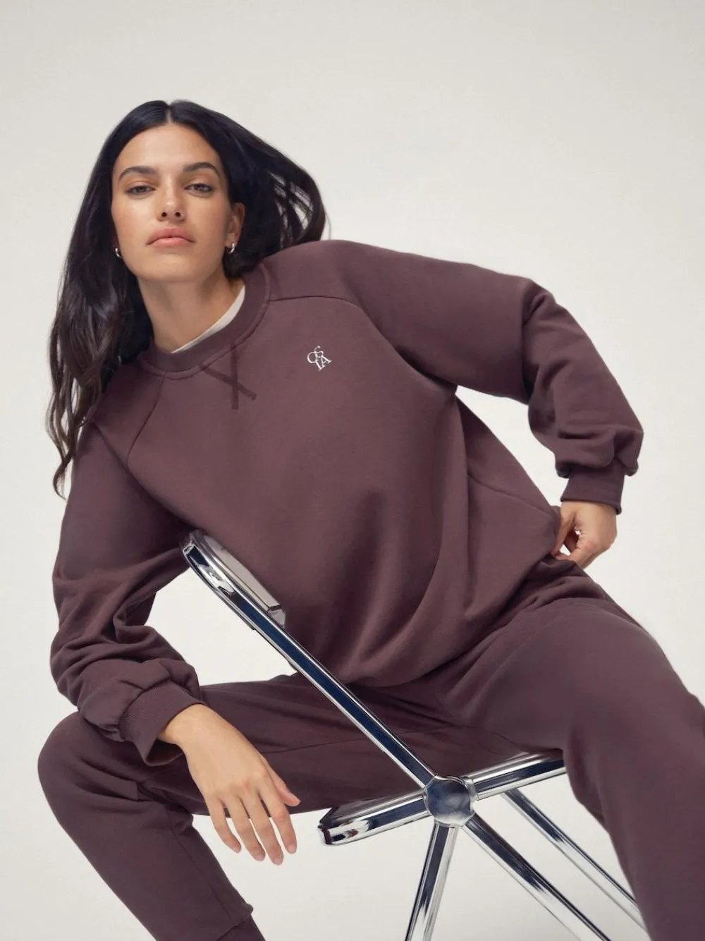 Discount OSIA Crew Neck Oversized Sweatshirt Brown