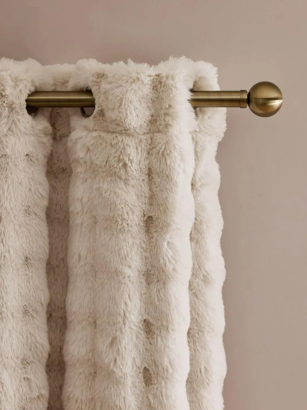 Next Oyster Aspen Faux Fur Eyelet Lined Curtains^ Curtains & Blinds