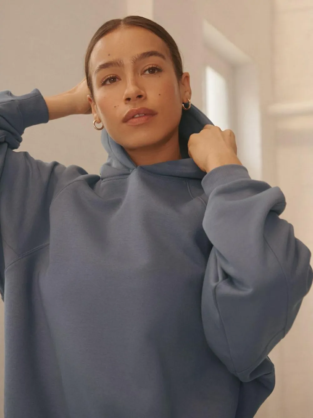 New Next Relaxed Fit Heavyweight Regular Length Hoodie Pale Blue