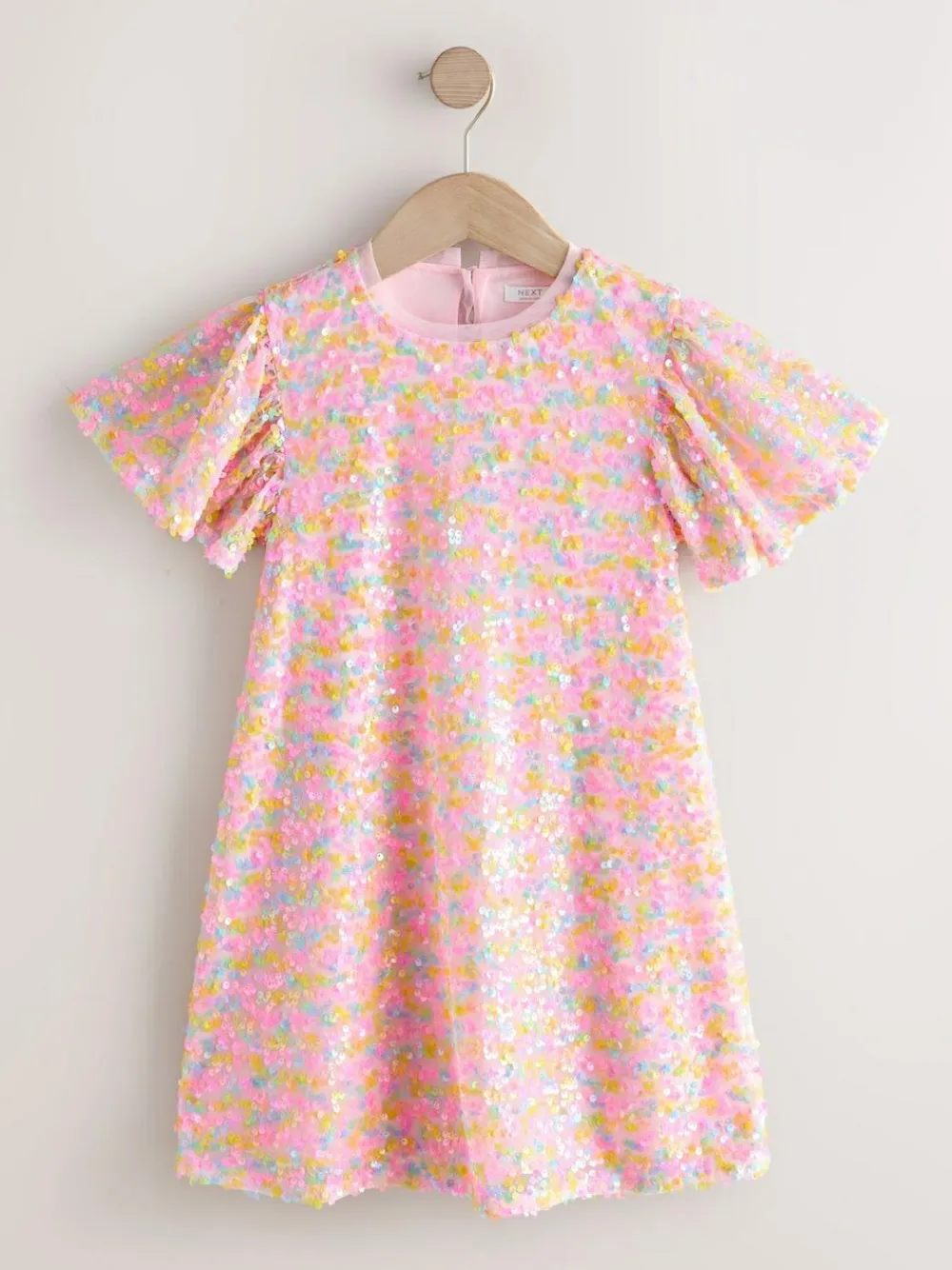 Best Next Angel Sleeve Sequin Party Dress (3-16yrs) Pastel Pink