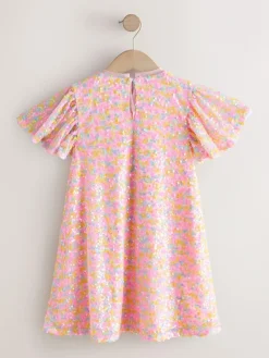 Best Next Angel Sleeve Sequin Party Dress (3-16yrs) Pastel Pink