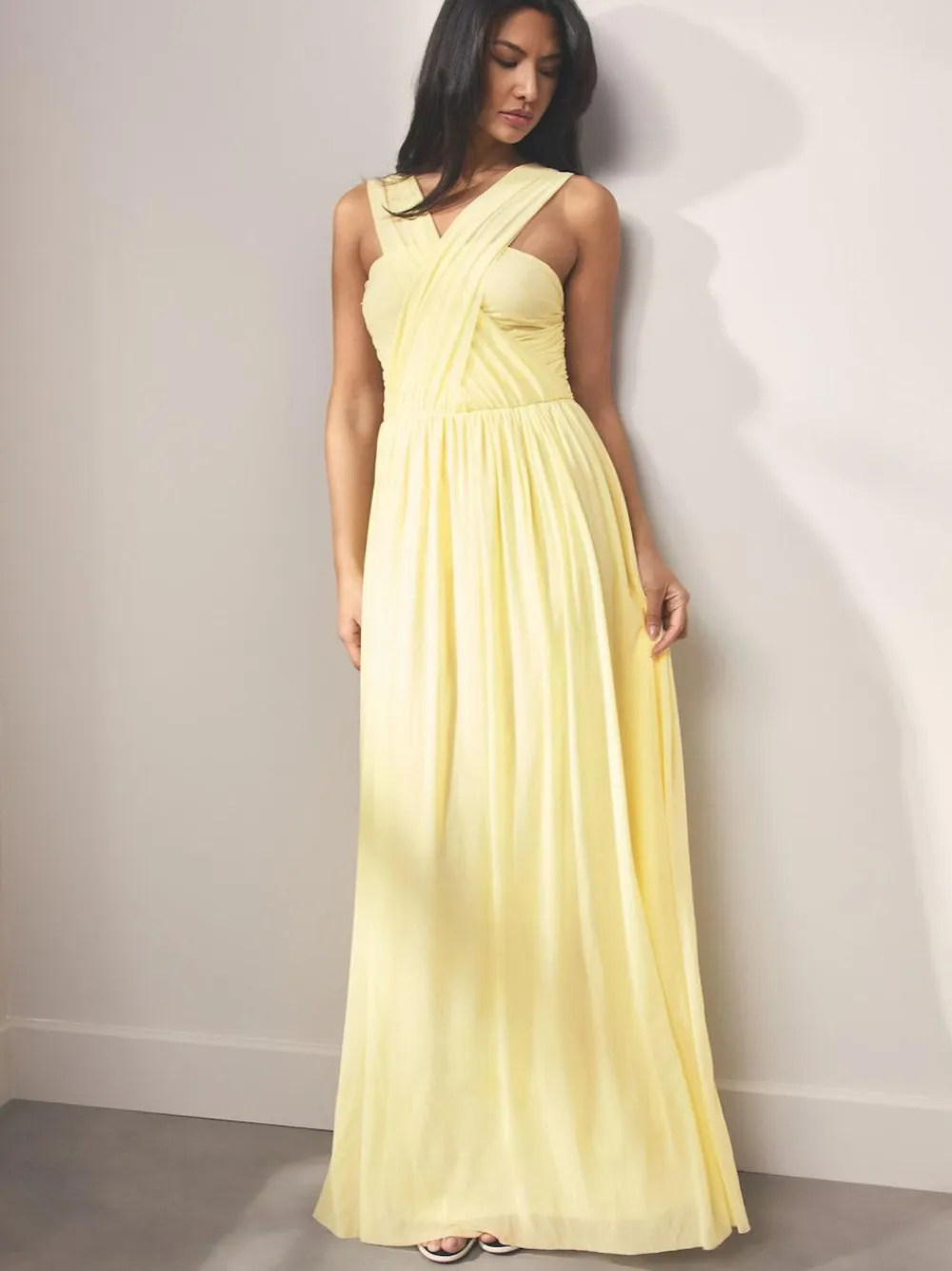Next Pastel Yellow Mesh Multiway Wedding Guest Bridesmaid Maxi Dress^Women Maxi Dresses