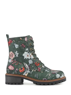 Clearance Pavers Wide Fit Lace-Up Ankle Boots Green