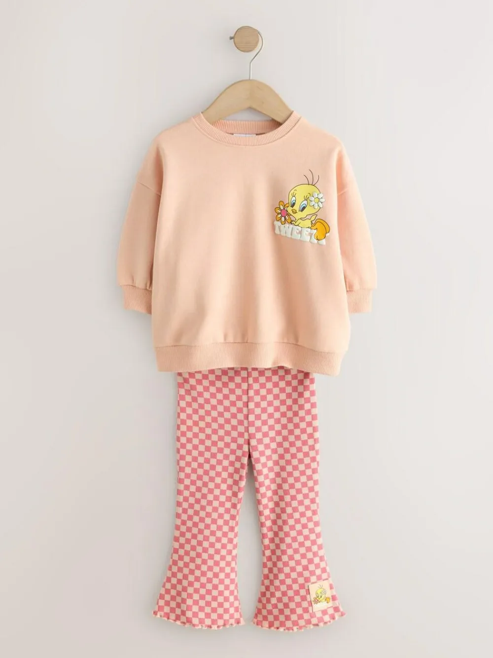 Online Next Peach Pink Tweety Sweatshirt & Flare Leggings Set (3mths-7yrs)