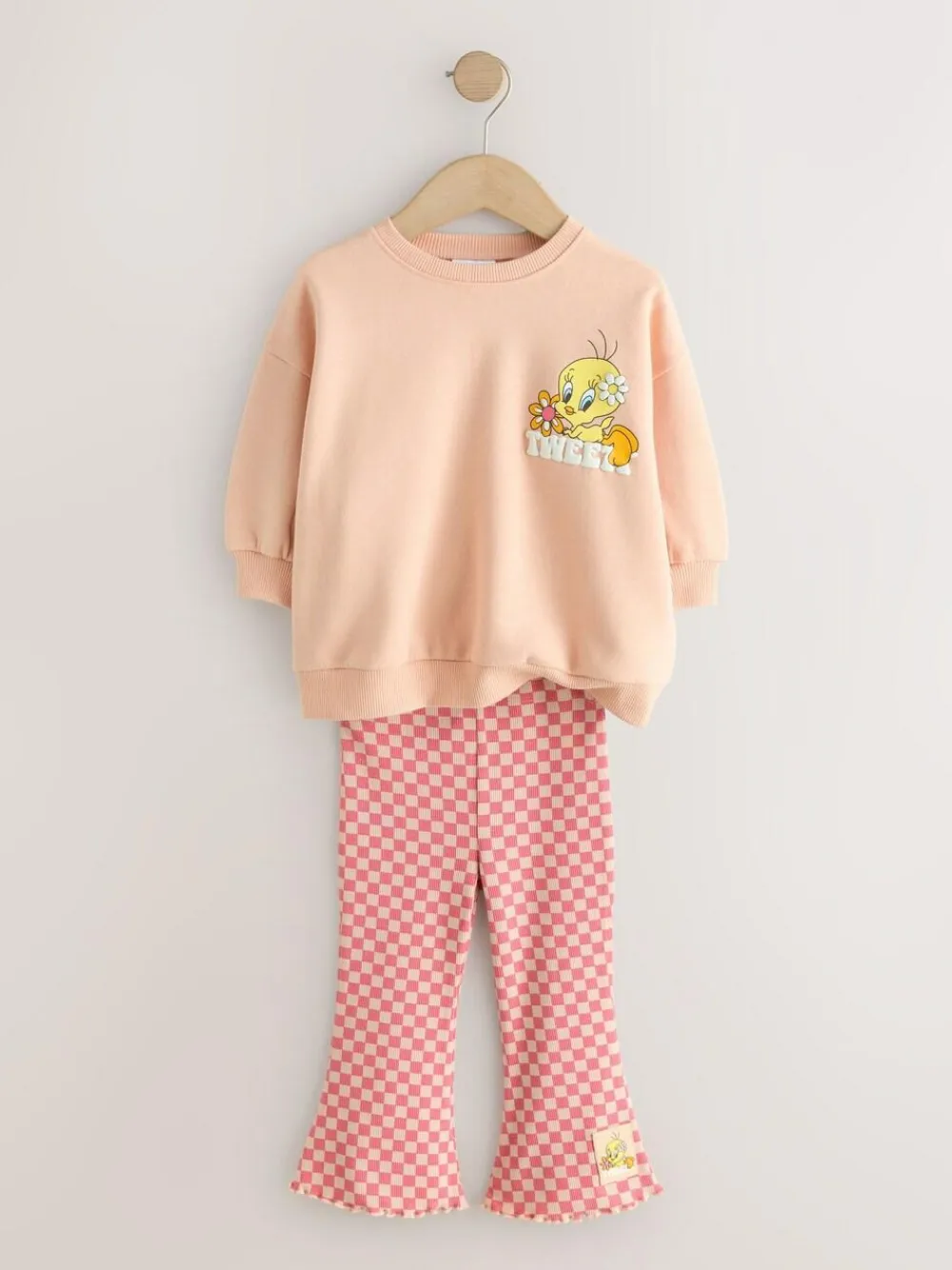 Online Next Peach Pink Tweety Sweatshirt & Flare Leggings Set (3mths-7yrs)