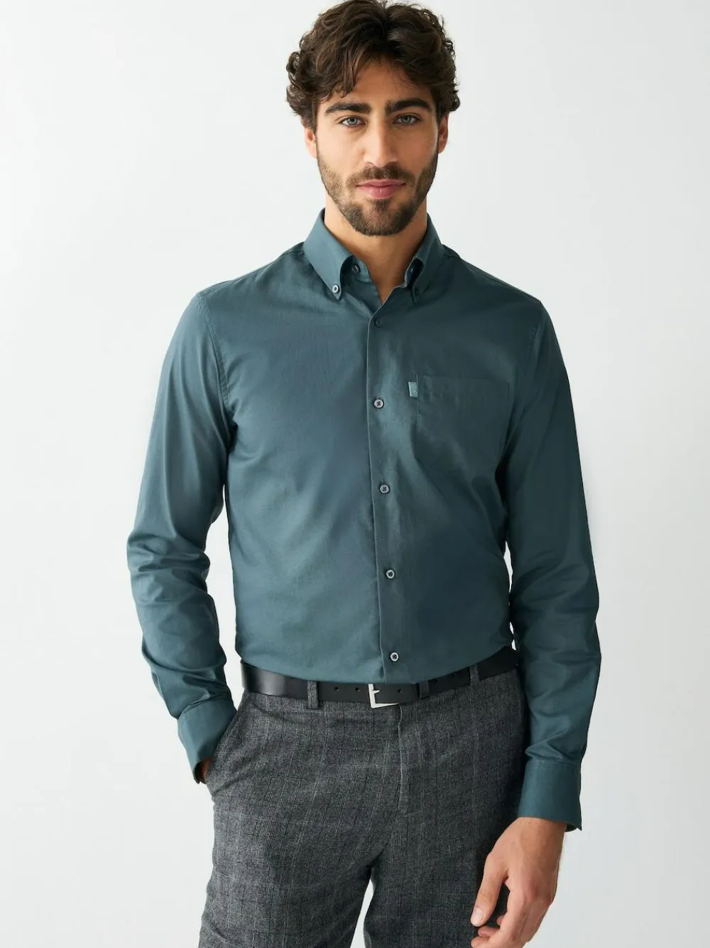 Best Next Petrol Blue Slim Fit Button Down Easy Iron Oxford Shirt