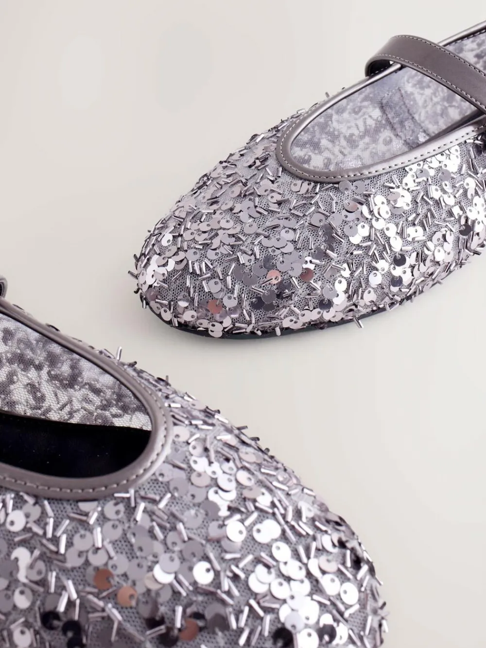 Next Pewter Sequin Forever Comfort® Embellished Sequin Mary Jane Shoes^Women Flats