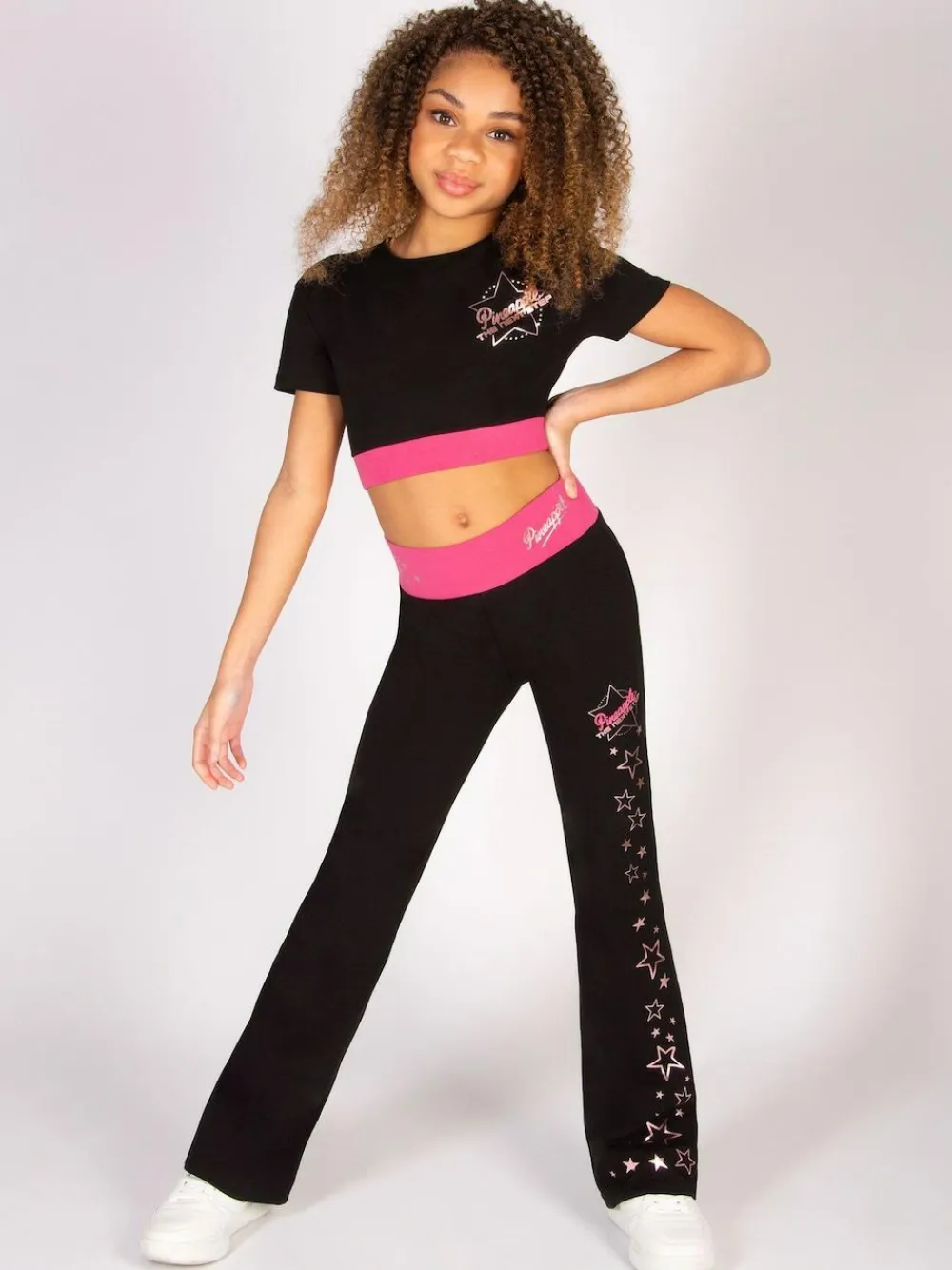 New Pineapple Black The Next Step Star Short Sleeve Crop Top