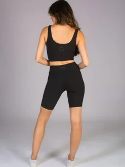 Clearance Pineapple Black Womens Rib Cycling Shorts with Pocket
