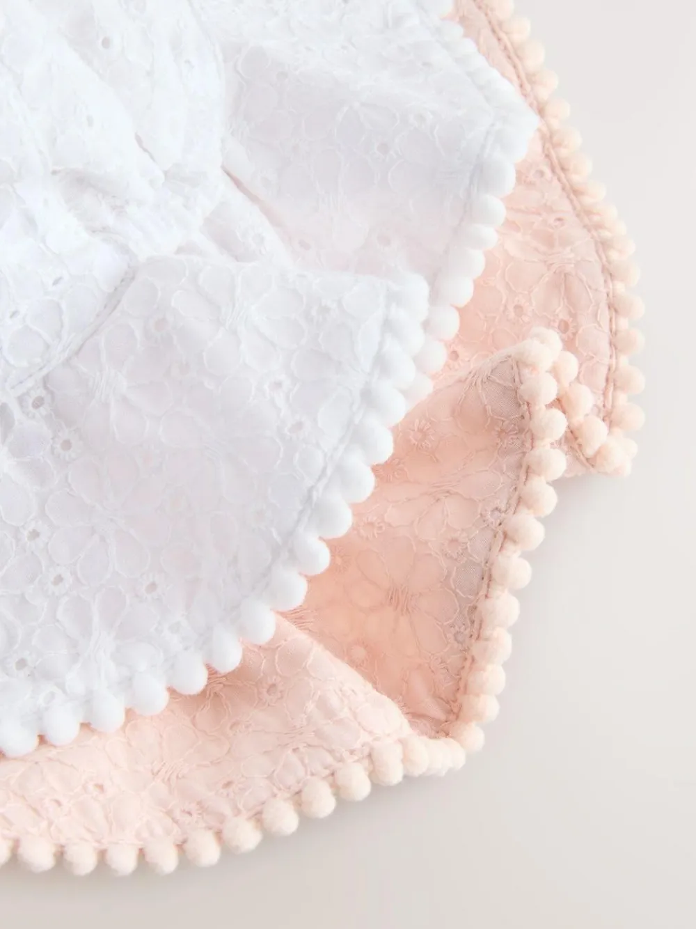 Next Pink and White Broderie 2pk Baby Bucket Hat (0mths-2yrs)^ Hats & Scratch Mitts|Newborn Accessories