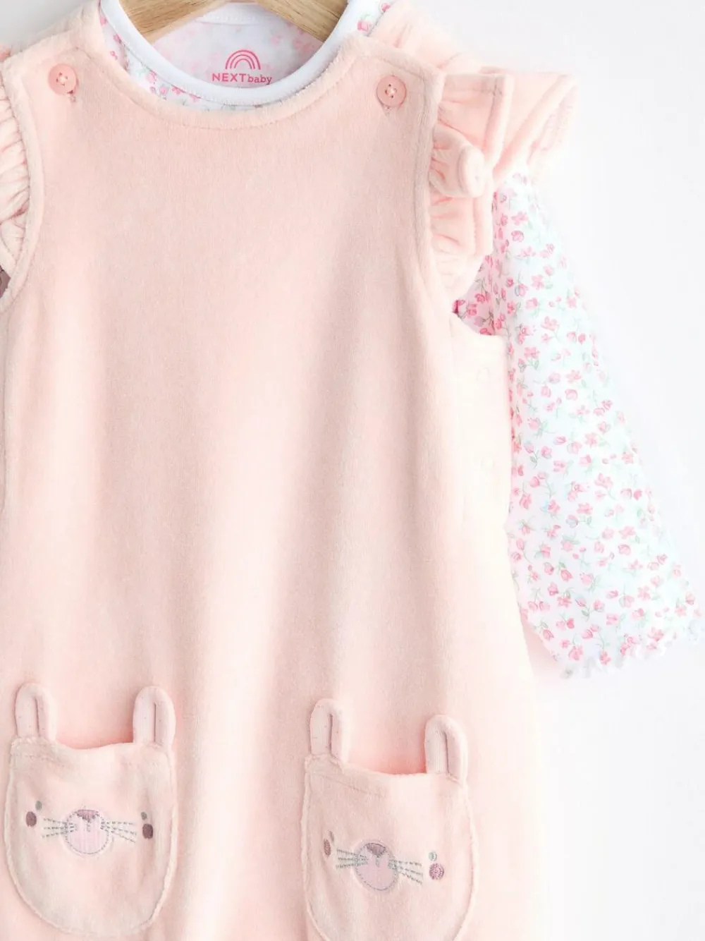 Next Pink Baby Dungarees and Longsleeve Bodysuit Set (0mths-2yrs)^ Rompers & Overalls