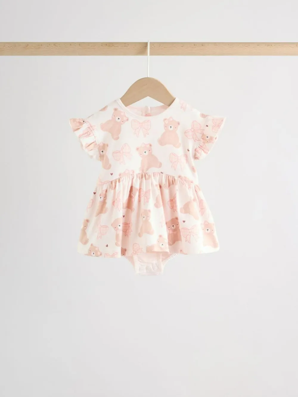 Next Pink Bear Embroidered Jersey Baby Rompers 3 Pack^ Sets & Coords|Rompers & Overalls