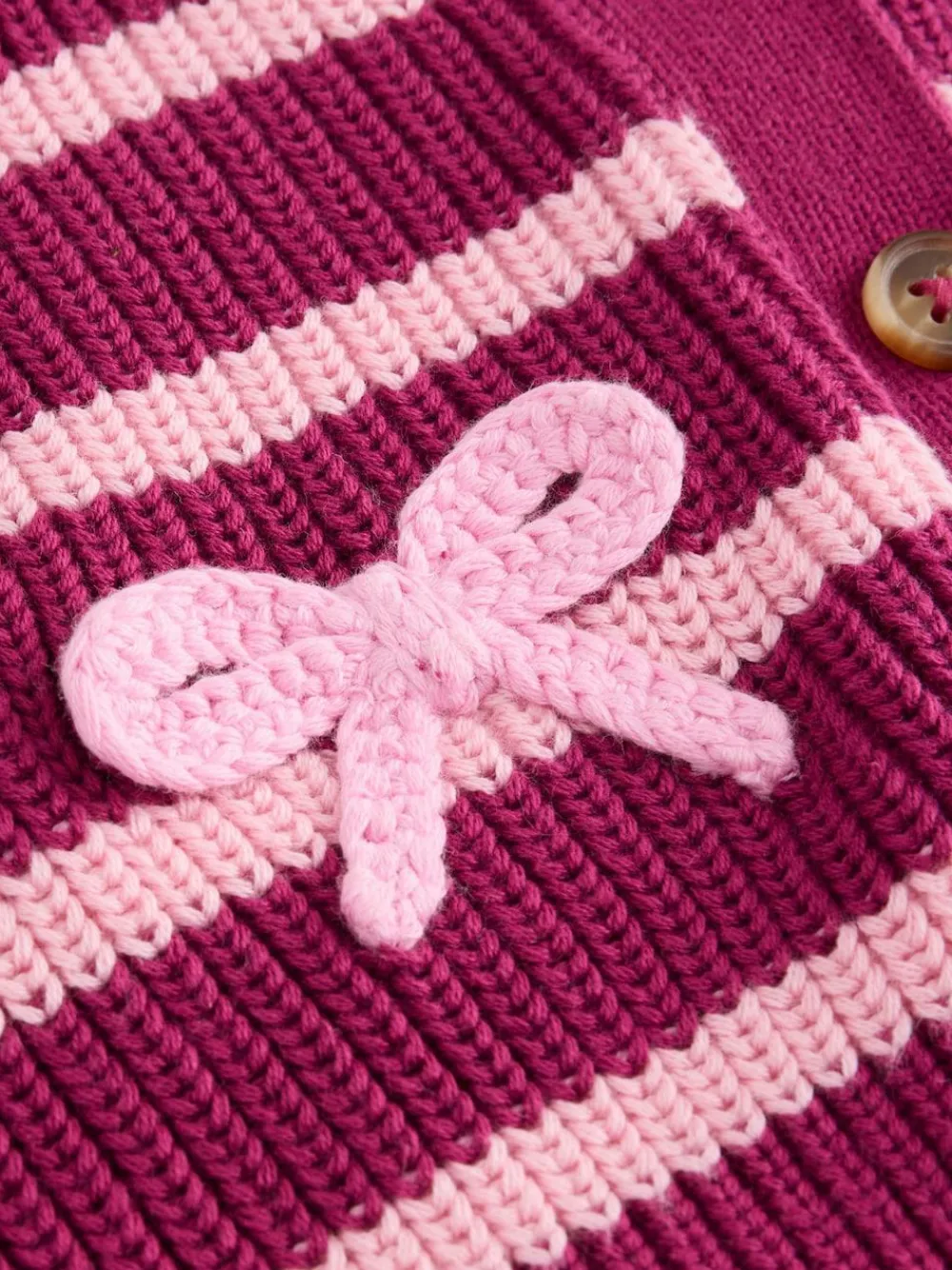 Outlet Next Pink Bow Stripe V-Neck Cardigan (3mths-7yrs)