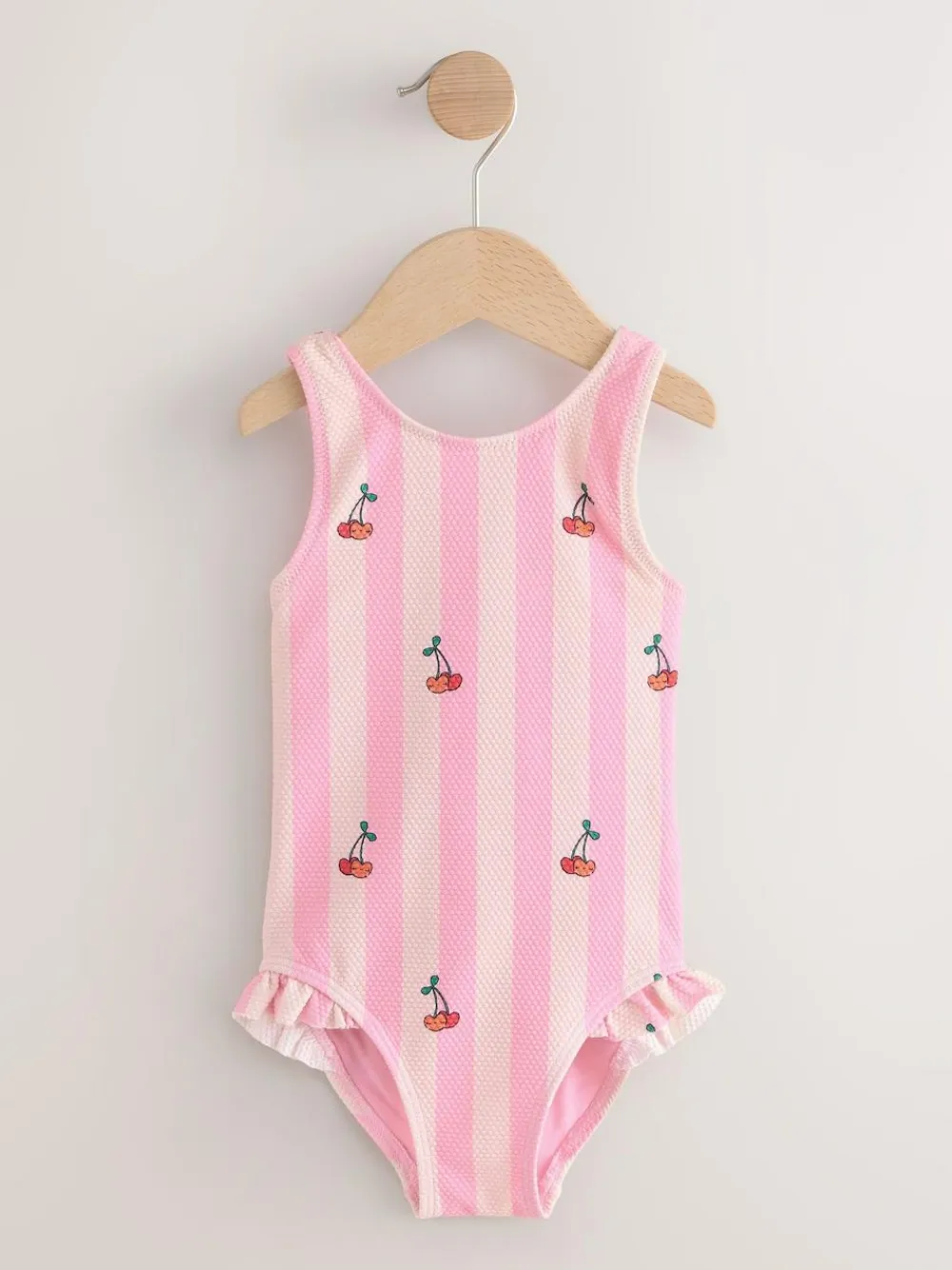 Best Next Frill Leg Swimsuit (3mths-7yrs) Pink Cherry Stripe