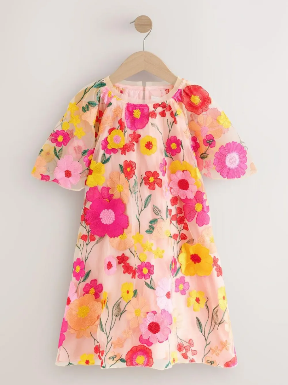 Outlet Next Pink 3D Embroidered Flower Occasion Dress (3-16yrs)