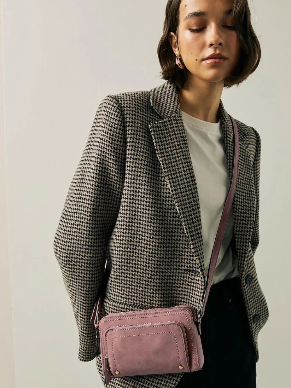 Next Double Zip Cross-Body Faux Suede Bag^Women Bags
