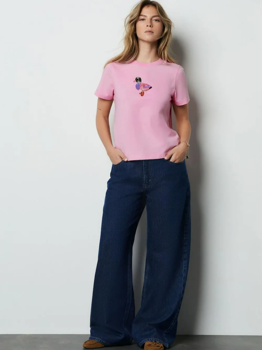 Best Next Pink Embellished Duck Short Sleeve Crew Neck Top