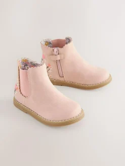 Discount Next Standard Fit (F) Chelsea Ankle Boots Pink Embroidered