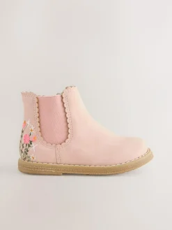 Discount Next Standard Fit (F) Chelsea Ankle Boots Pink Embroidered