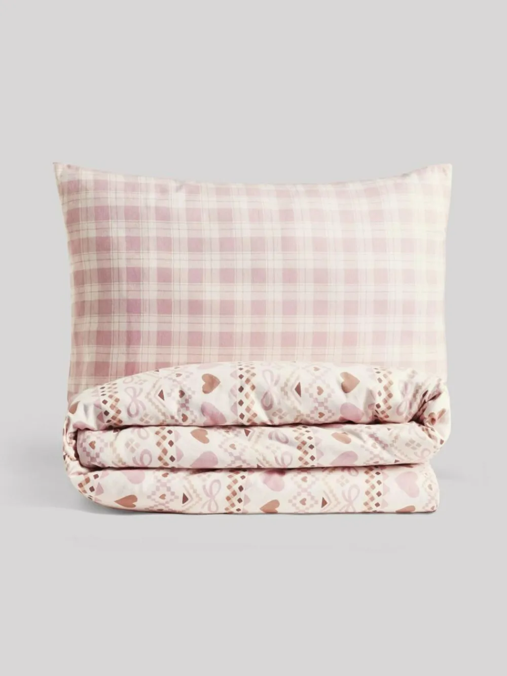 Next Duvet Cover and Pillowcase Set Pink Fairisle heart Super Soft Brushed cotton