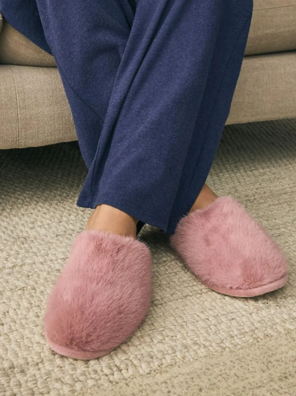 Clearance Next Faux Fur Mule Slippers Pink