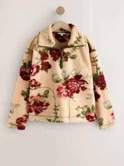 Discount Next Pink Floral Print Soft Touch Cosy Teddy Borg Quarter Zip Fleece