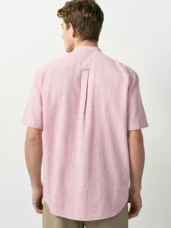 Next Grandad Collar Cotton Linen Blend Short Sleeve Shirt^ Shirts