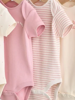 Next Pink Heart Baby Short Sleeve Bodysuits 5 Pack^ Baby Girls|Baby Girls