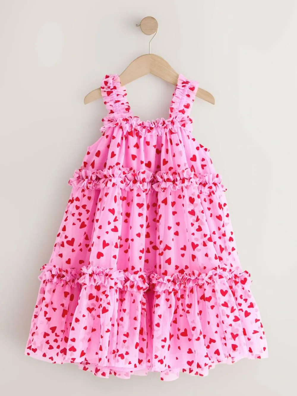 Online Next Pink Heart Tiered Mesh Party Dress (3-16yrs)