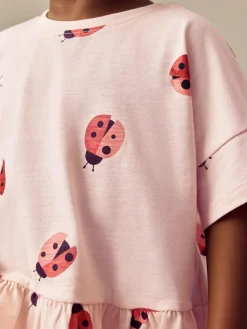 Hot Next Pink Ladybird Short Sleeve Peplum T-Shirt (3mths-7yrs)