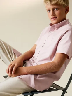 Next Pink Logo Short Sleeve Cotton Rich Oxford Shirt (3-16yrs)^BOY Shirts