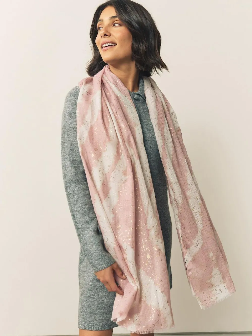 Next Pink Marble Foil Lightweight Scarf^Women Hats, Gloves & Scarves|Hats, Gloves & Scarves