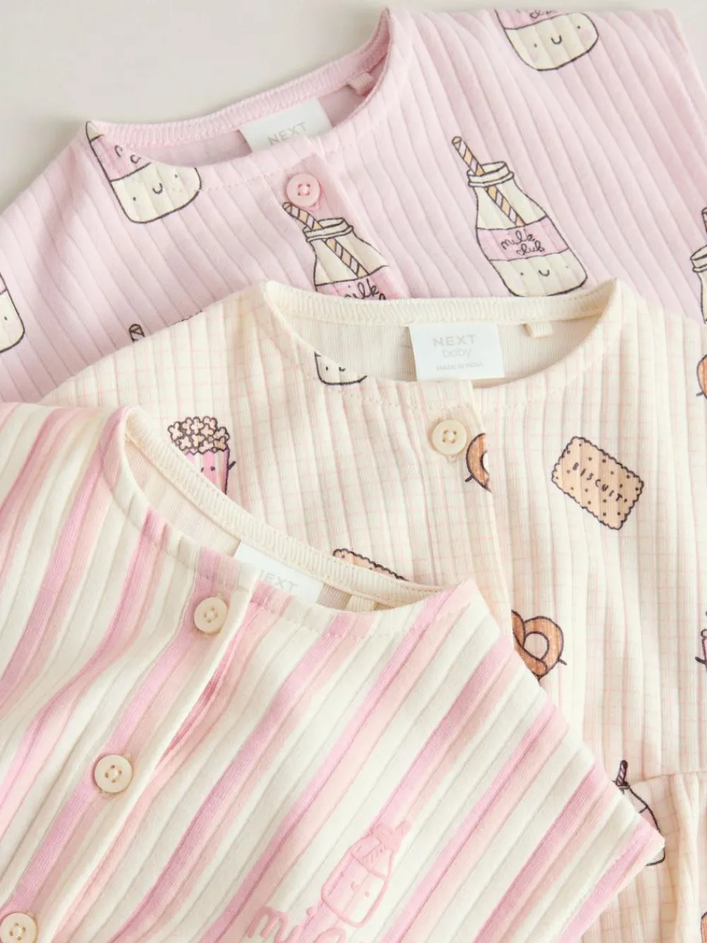 Next 3 Pack Baby Rompers Pink Milk Club