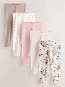 Next Pink Ribbed Leggings 5 Pack (3mths-7yrs)^ Newborn Clothing|Pants & Leggings