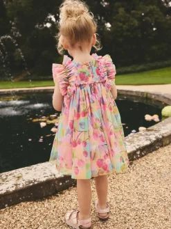 Next Ruffle Shoulder Mesh Dress (3mths-7yrs) Pink