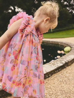 Next Ruffle Shoulder Mesh Dress (3mths-7yrs) Pink