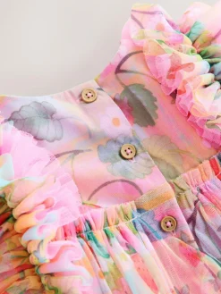 Next Ruffle Shoulder Mesh Dress (3mths-7yrs) Pink