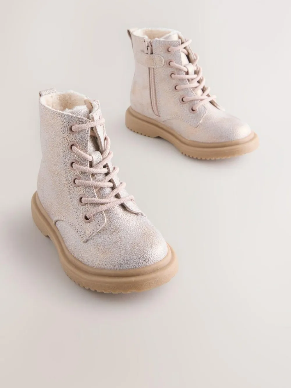 Next Wide Fit (G) Lace-Up Ankle Boots Pink Shimmer